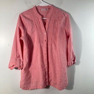 Womens Kim Rogers Linen Blend Button Shirt Pleated Detail Peach M Linen‎ Cotton